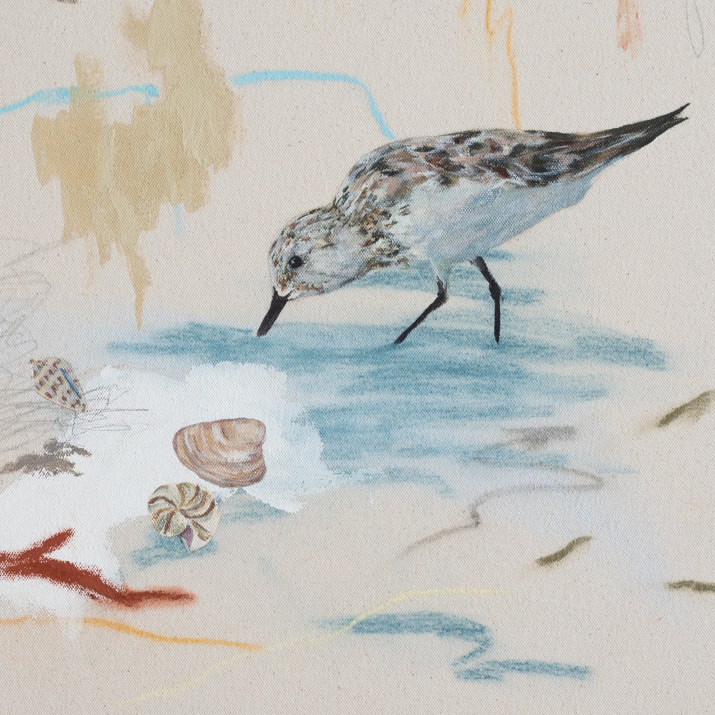 closeup detail of a sandpiper abstract painting